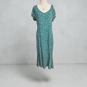 Madewell Floral Teal Crepe Midi Dress-NWOT